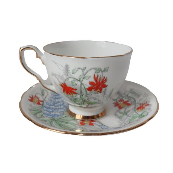 Vintage Royal Stafford Teacup & Saucer Wild Flower Series Wild Lupine and Columb - Picture 2 of 5